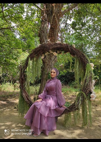 Pembe Uzun Kollu Bohem Çiçekli Elbise - Görsel 2