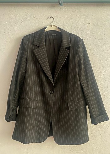 Drapeli Siyah Bağlama Desenli Kadın Blazer - Görsel 2