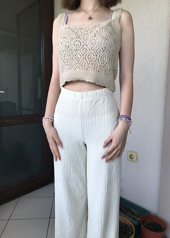 Xint Ekru Ajurlu Crop Top