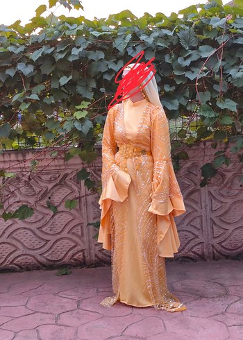 Uzun  tereyag Sarı Etnik Henna yöresel Elbise - Görsel 4