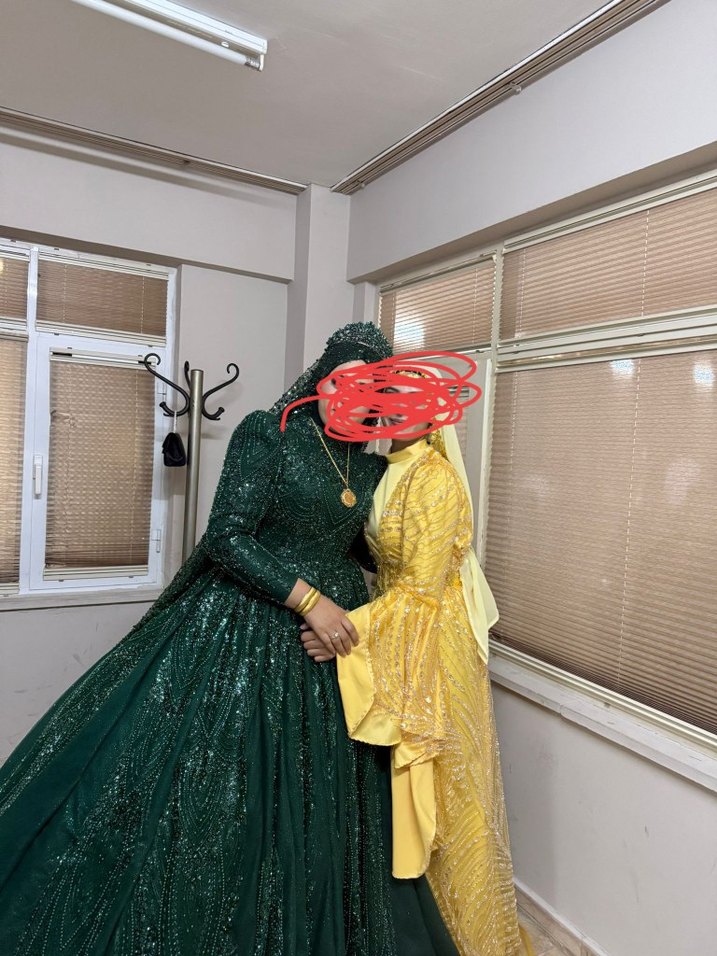 Uzun  tereyag Sarı Etnik Henna yöresel Elbise - Görsel 2