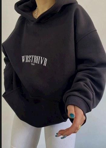 Siyah Kapüşonlu Baskılı Kadın Sweatshirt - Görsel 2