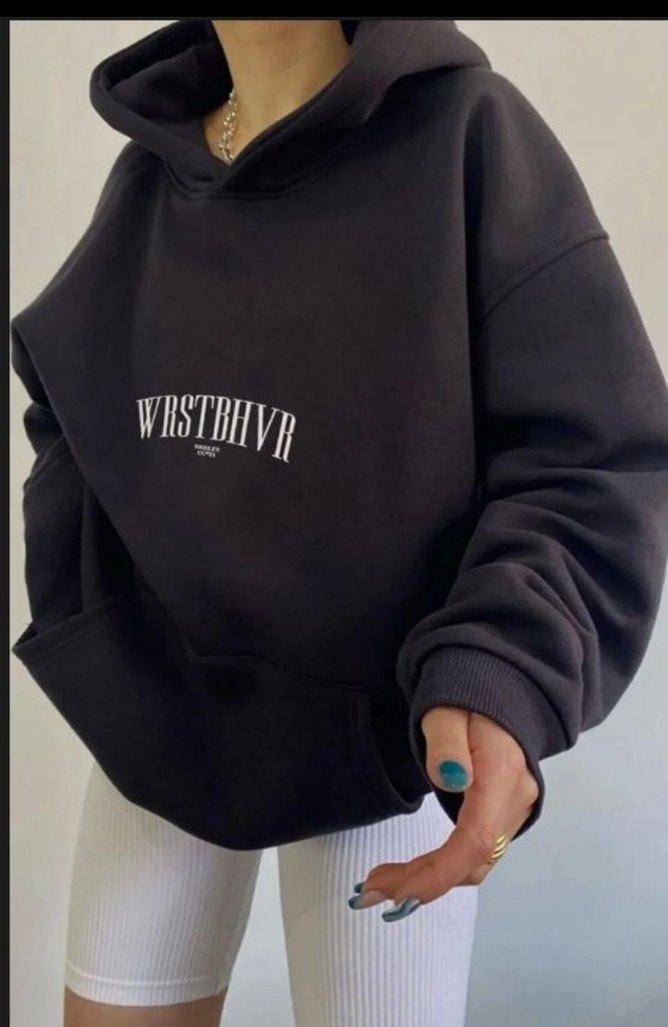 Siyah Kapüşonlu Baskılı Kadın Sweatshirt - Görsel 2