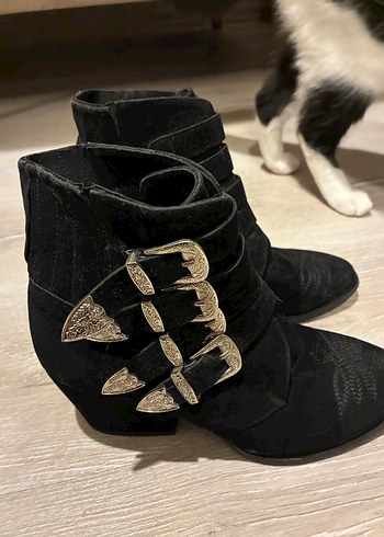 Siyah kovboy Desenli Süet  Kadın Bot - Görsel 3