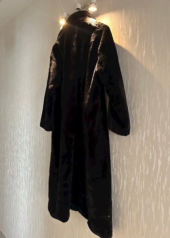 Siyah Kadın Uzun Peluş Kaban - Görsel 3