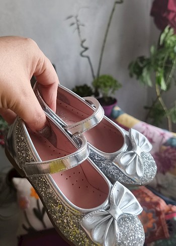 Kız Çocuk 28 Numara Gümüş Simli Fiyonklu Babet Ayakkabı - Görsel 8