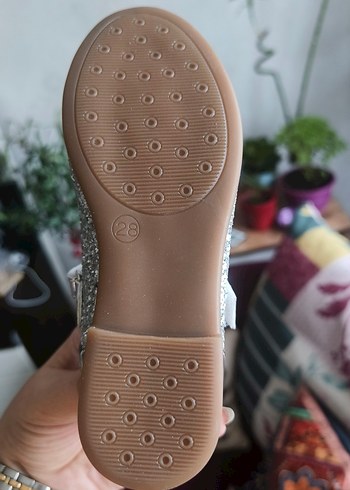 Kız Çocuk 28 Numara Gümüş Simli Fiyonklu Babet Ayakkabı - Görsel 4