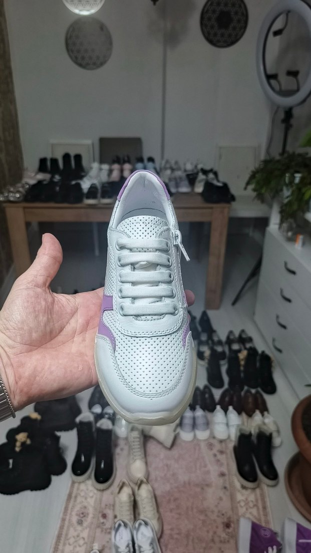 Beyaz Mor Bağcıklı Spor Ayakkabı - Görsel 5