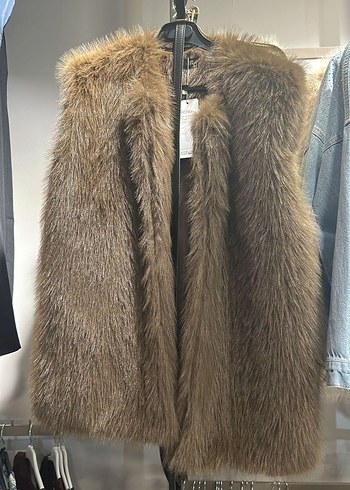 Kemerli Premium Kürk Yelek  Kahve  Sıfır Etiketli - Görsel 5