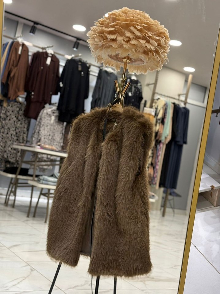 Kemerli Premium Kürk Yelek  Kahve  Sıfır Etiketli - Görsel 2