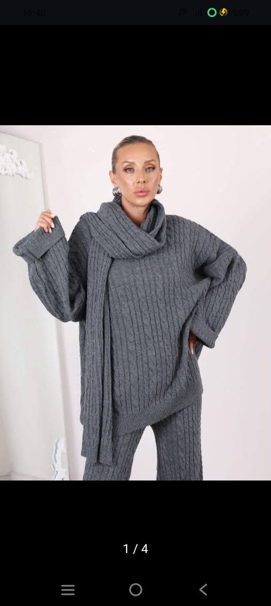 Atkı Detaylı Triko İkili Takım - Görsel 2