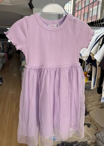 Kız Çocuk Lila Kısa Kollu Pilili Elbise - Görsel 2