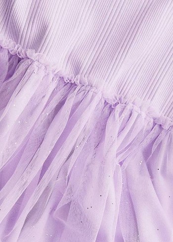 Kız Çocuk Lila Kısa Kollu Pilili Elbise - Görsel 3