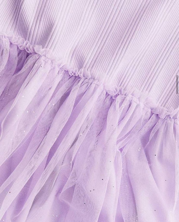 Kız Çocuk Lila Kısa Kollu Pilili Elbise - Görsel 3