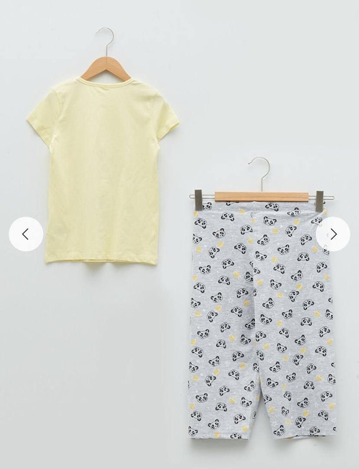 Sarı Baskılı Kısa Kollu Pijama Takımı - Görsel 2