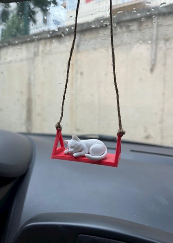 Kedili Araba Aksesuarı Beyaz Kedi Figürü - Görsel 3