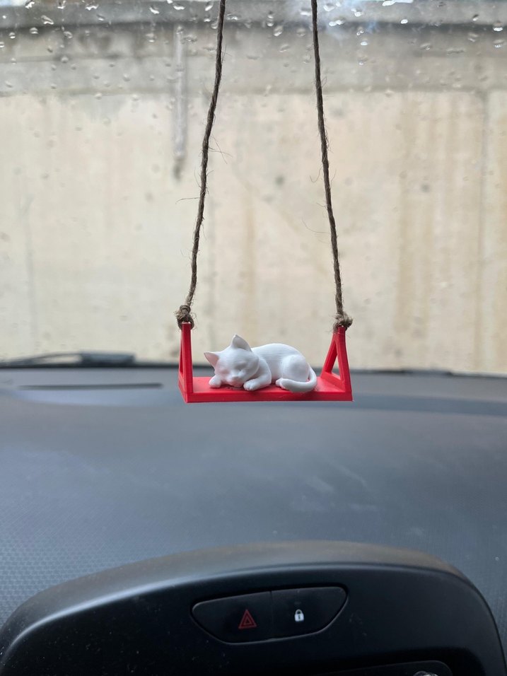 Kedili Araba Aksesuarı Beyaz Kedi Figürü - Görsel 2