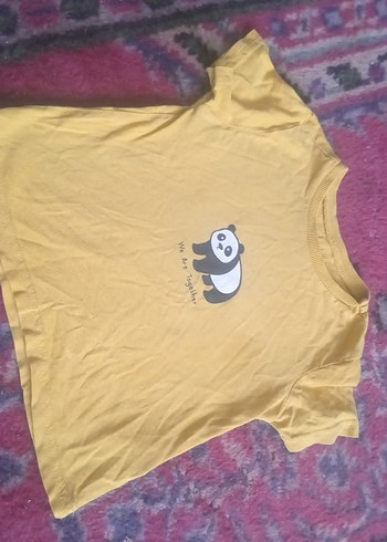 Sarı erkekÇocuk Kısa Kollu Panda Baskılı Tişört - Görsel 2