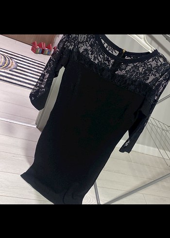 Dantel Detaylı Siyah Kadın elbise - Görsel 5