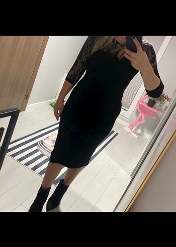 Dantel Detaylı Siyah Kadın elbise - Görsel 3