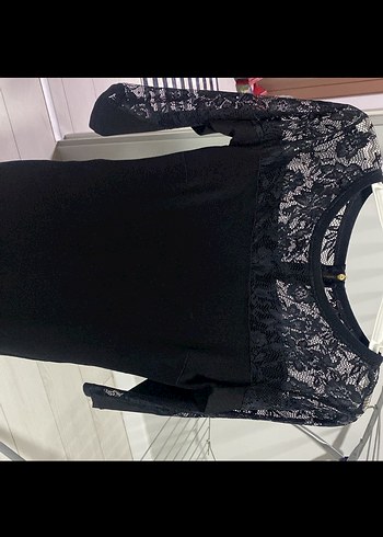 Dantel Detaylı Siyah Kadın elbise - Görsel 4