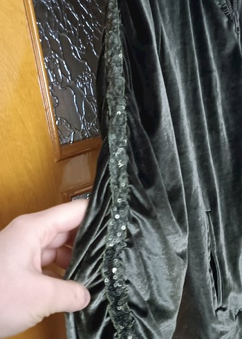 haki kadife Kadın Fermuarlı kapüşonlu - Görsel 5