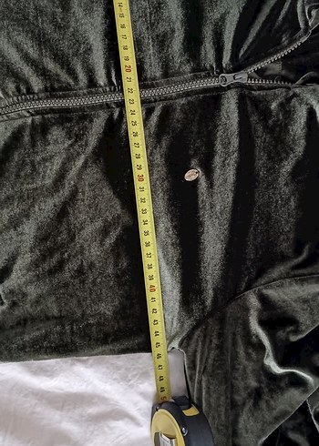 haki kadife Kadın Fermuarlı kapüşonlu - Görsel 8