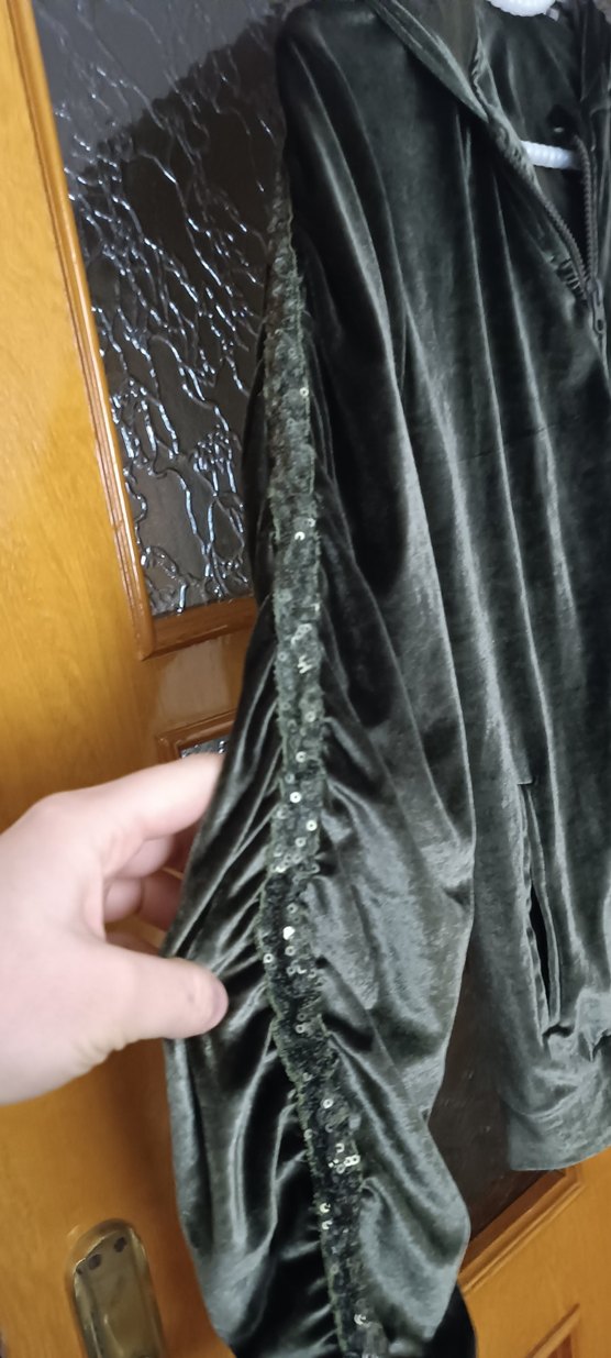 haki kadife Kadın Fermuarlı kapüşonlu - Görsel 5