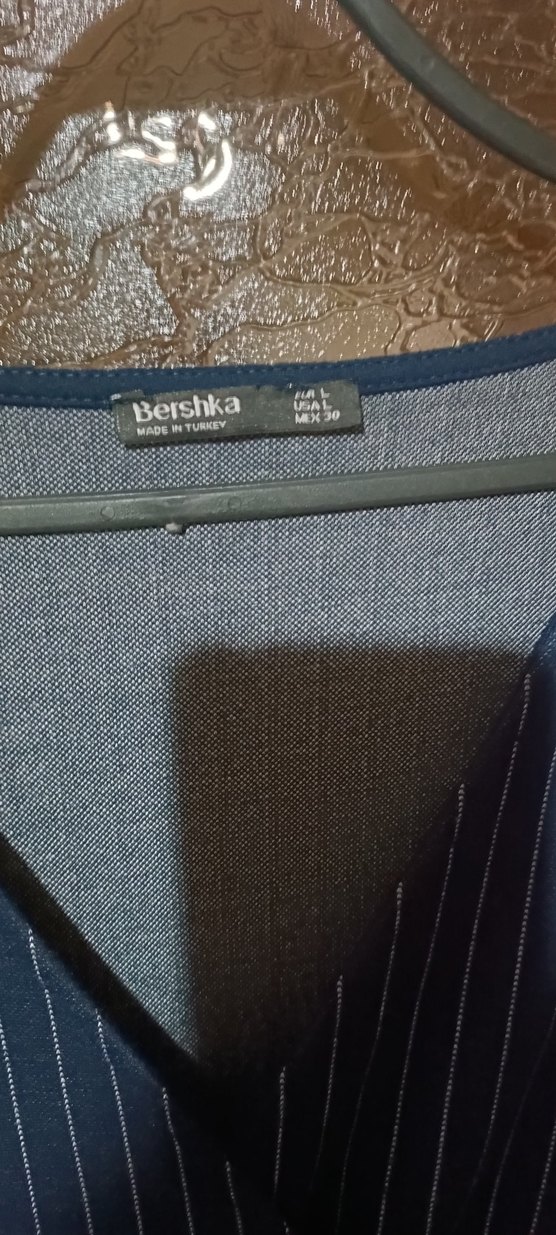 Lacivert Çizgili Kadın Uzun Denim Tulum - Görsel 3