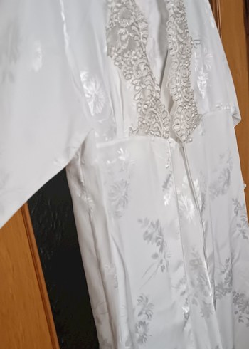 Nakışlı Beyaz Uzun Kadın Sabahlık, gecelik - Görsel 10