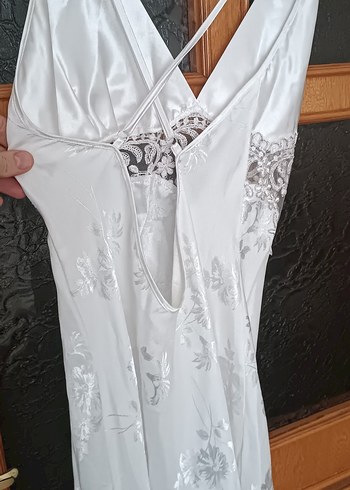 Nakışlı Beyaz Uzun Kadın Sabahlık, gecelik - Görsel 7