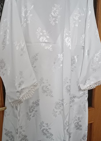 Nakışlı Beyaz Uzun Kadın Sabahlık, gecelik - Görsel 5