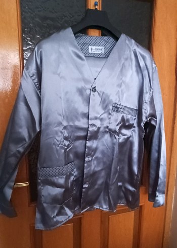 çeyizlik gri erkek Saten pijama takim - Görsel 5