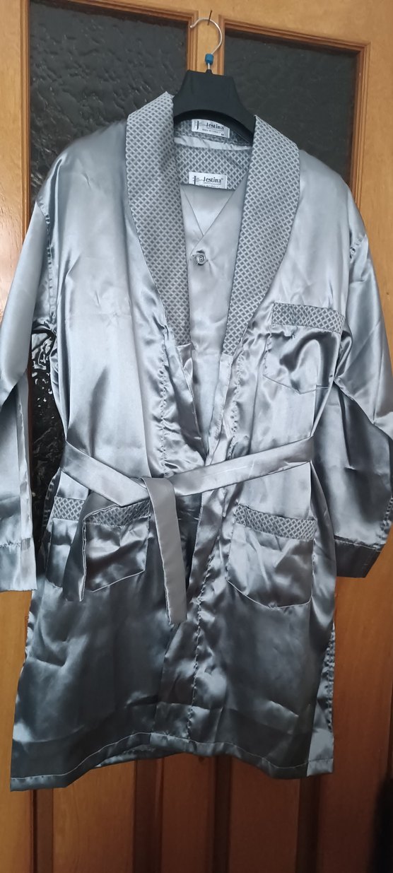 çeyizlik gri erkek Saten pijama takim - Görsel 3