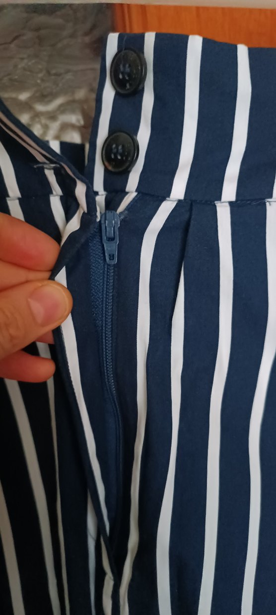 Lacivert Çizgili Kadın Uzun Pantolon - Görsel 4