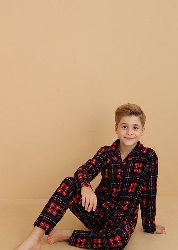 Baba Oğul KOMBİNLENEBİLİR Ekose Erkek Pijama Takımı - Görsel 7