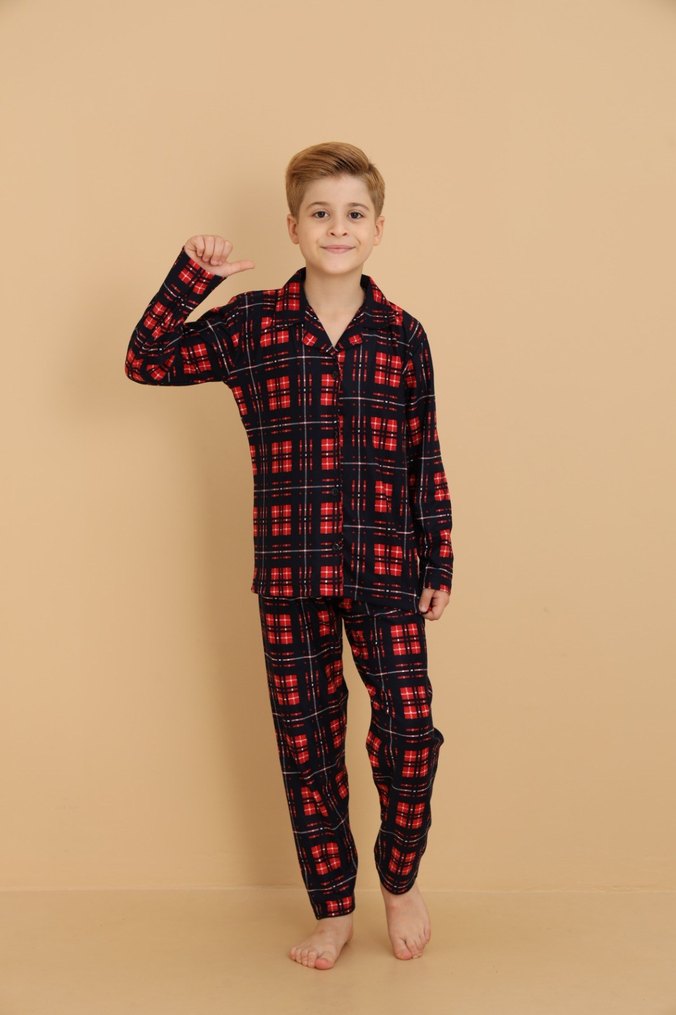 Baba Oğul KOMBİNLENEBİLİR Ekose Erkek Pijama Takımı - Görsel 5