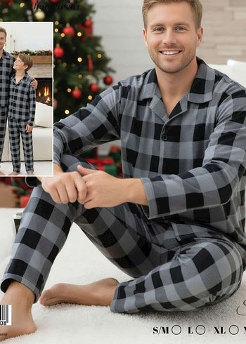 Baba oğul KOMBİNLENEBİLİR Erkek Pijama Takımı süet kumaş - Görsel 2