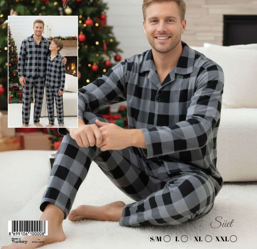 Baba oğul KOMBİNLENEBİLİR Erkek Pijama Takımı süet kumaş - Görsel 2