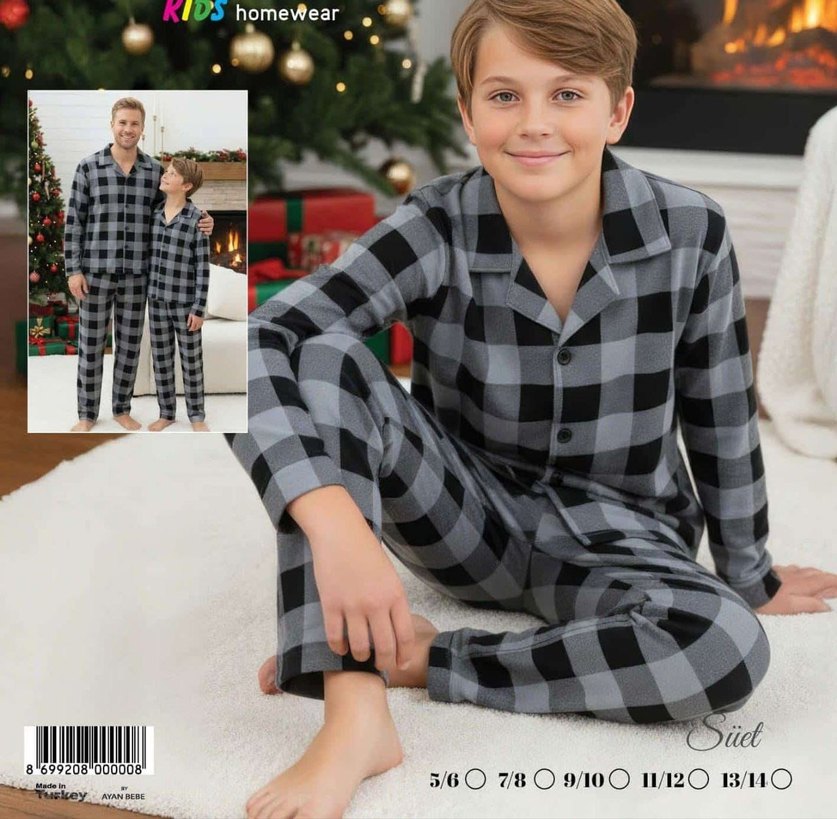 Baba oğul KOMBİNLENEBİLİR Erkek Pijama Takımı süet kumaş - Görsel 3