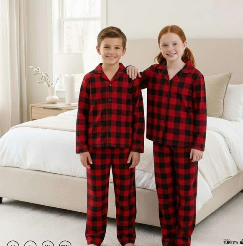 AİLE KOMBİNİ kırmızı Pijama Takımı - Görsel 3