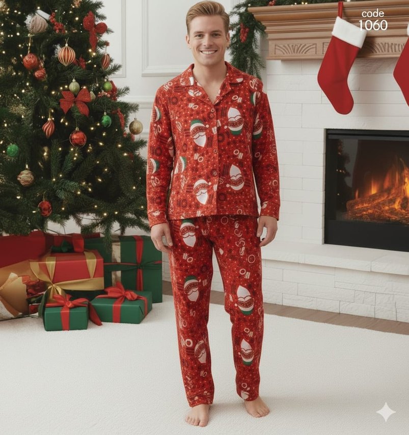 Kırmızı yılbaşı Desenli Kadın Pijama Takımı - Görsel 4