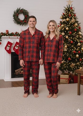 Kırmızı Ekose AİLE KOMBİNİ Pijama Takımı - Görsel 2
