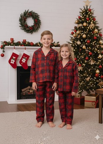 Kırmızı Ekose AİLE KOMBİNİ Pijama Takımı - Görsel 3
