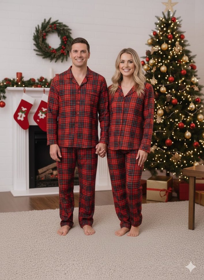 Kırmızı Ekose AİLE KOMBİNİ Pijama Takımı - Görsel 2