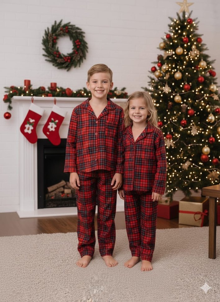 Kırmızı Ekose AİLE KOMBİNİ Pijama Takımı - Görsel 3