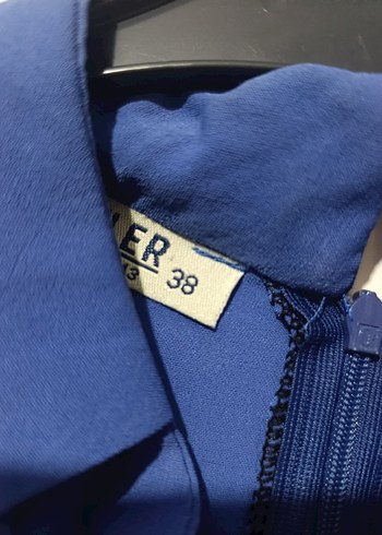 Uzun Kollu Mavi Volanlı Uzun Elbise - Görsel 3