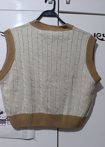 Bej V Yaka Örgü Kadın Süveter - Görsel 2