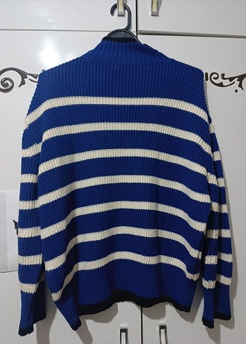 Renkli Çizgili Boğazlı Triko Kadın Kazak - Görsel 2