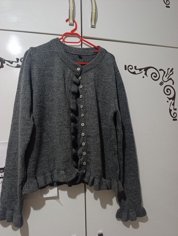 Gri Kadın Triko Hırka - Görsel 2